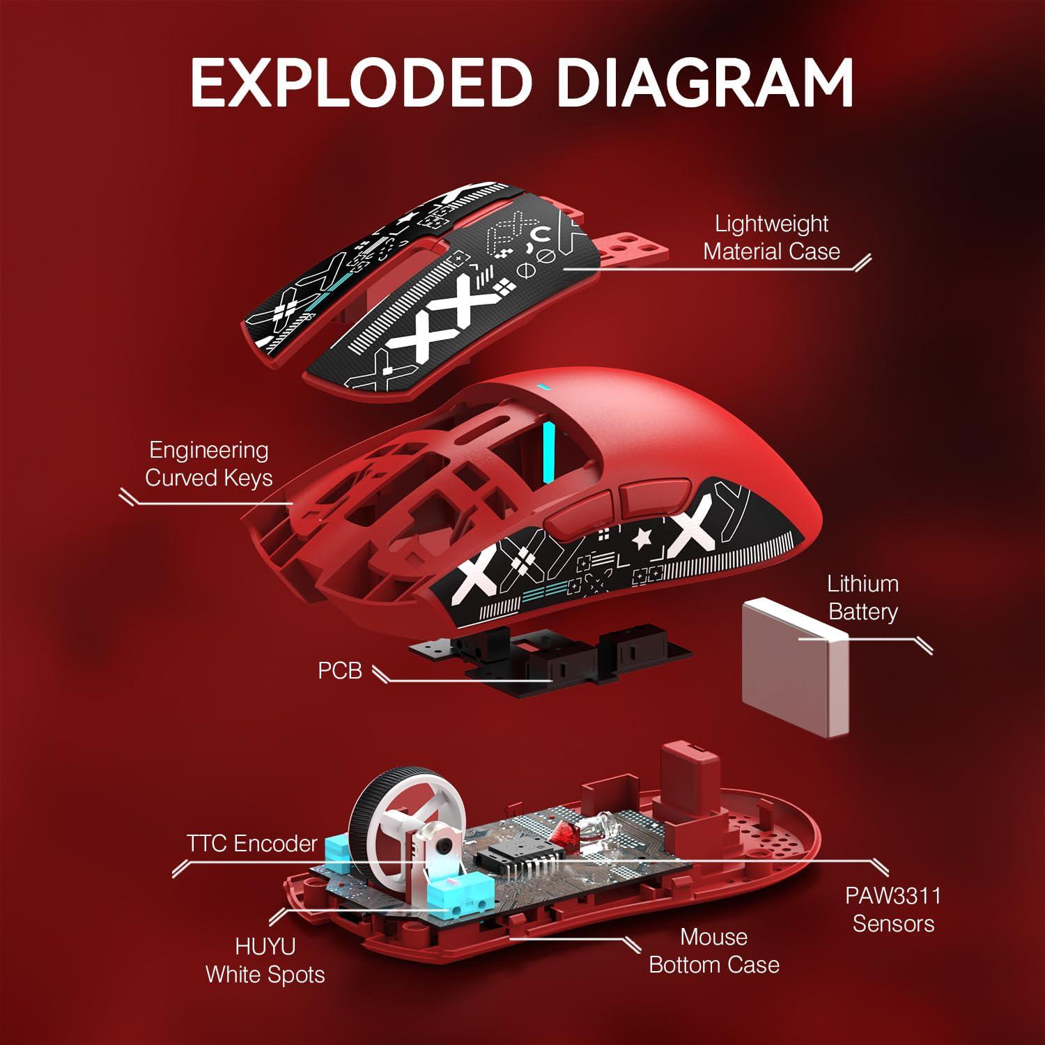 Миша ігрова бездротова attack shark X11 RGB 22K DPI PAW3311 6 кнопок для ПК/Mac Red - фото 7 Миша ігрова бездротова attack shark X11 RGB 22K DPI PAW3311 6 кнопок для ПК/Mac Red - фото 7