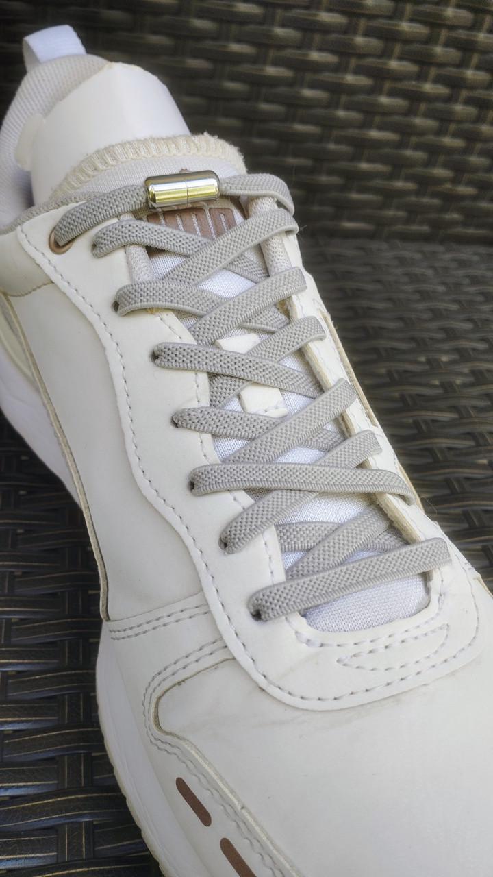 Шнурки для взуття плоскі зі срібним затискачем гумові Світло-сірий (22874794) - фото 2