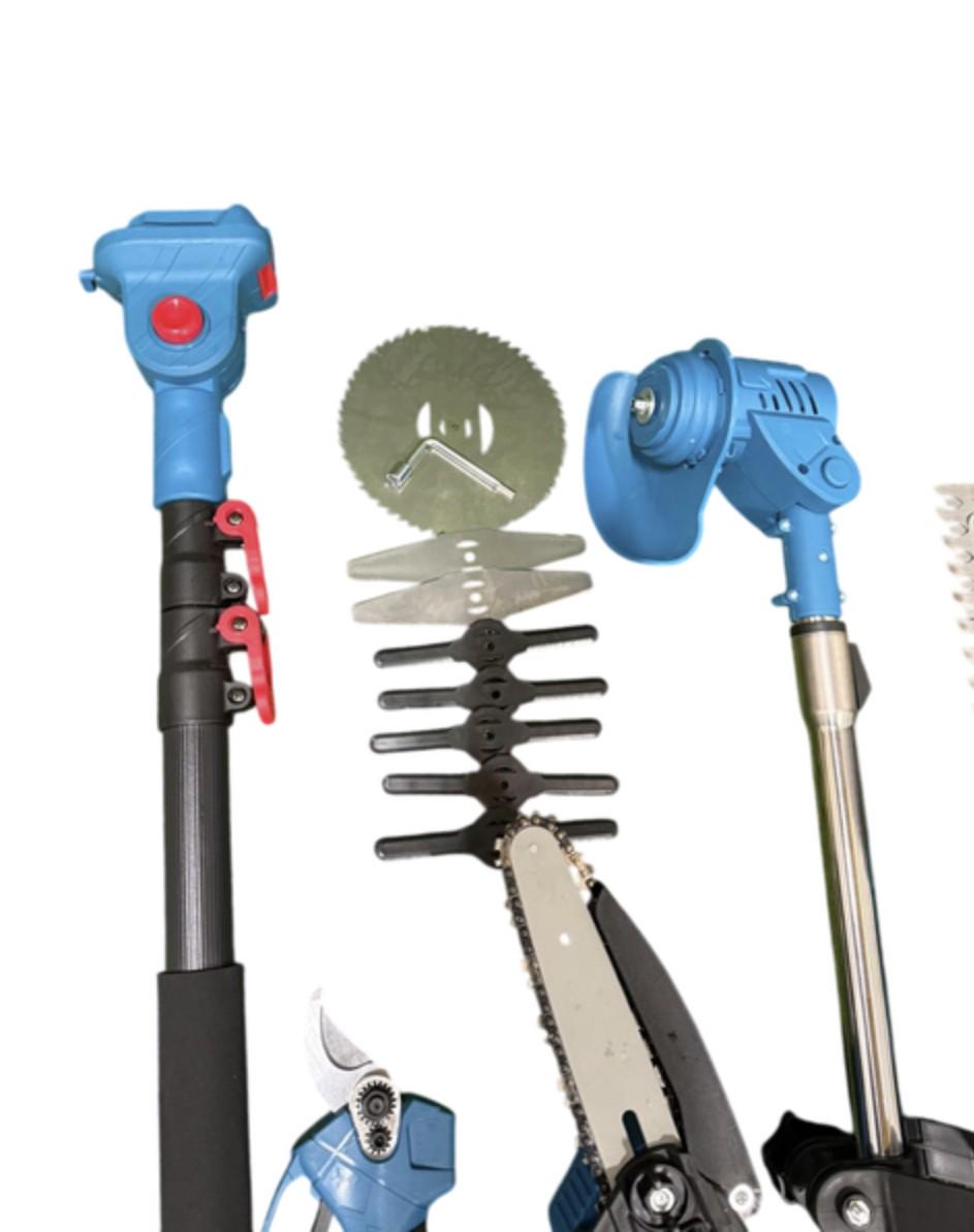 Садовый набор аккумуляторный KRAFFTEC секатор/мини-пила/триммер/воздуходувка/удлинитель/кусторез 48V 4в1 (56766в1) - фото 6