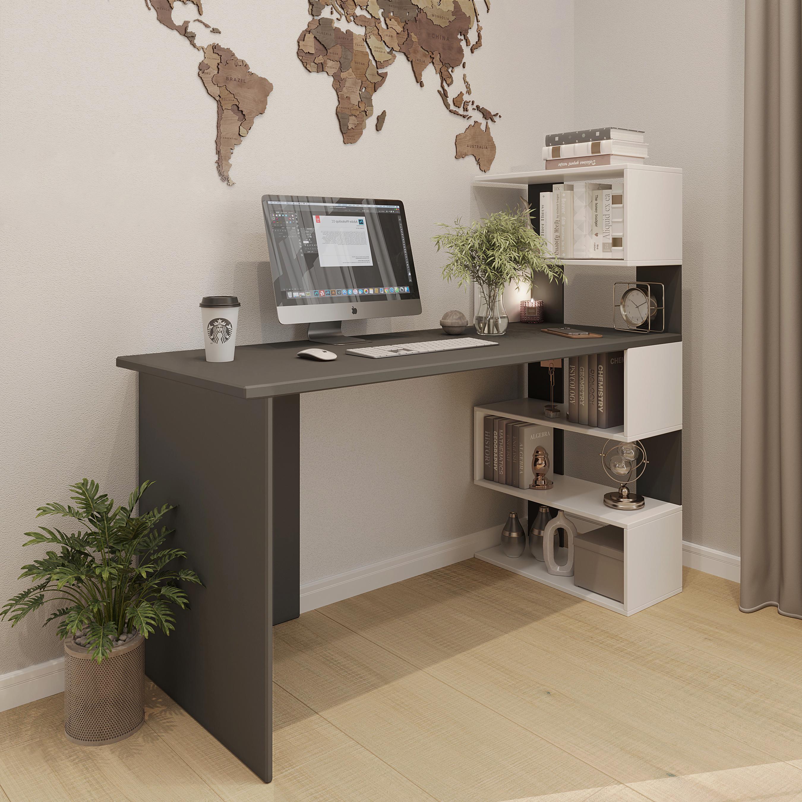 Письмовий стіл з полицями 141х60х123 см Антрацит білий (26913773)