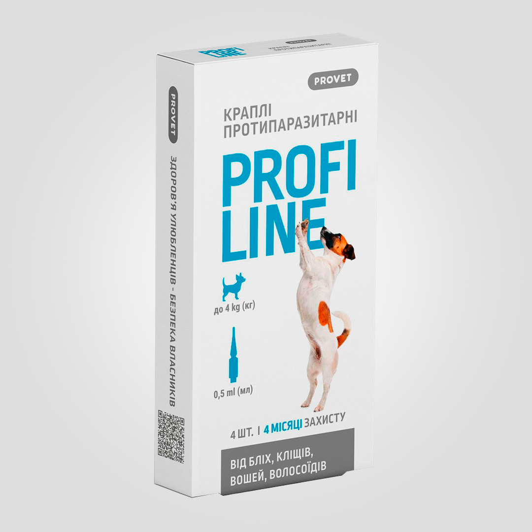 Краплі ProVET PROFILINE для собак до 4 кг 4 піпетки х 0,5 мл)