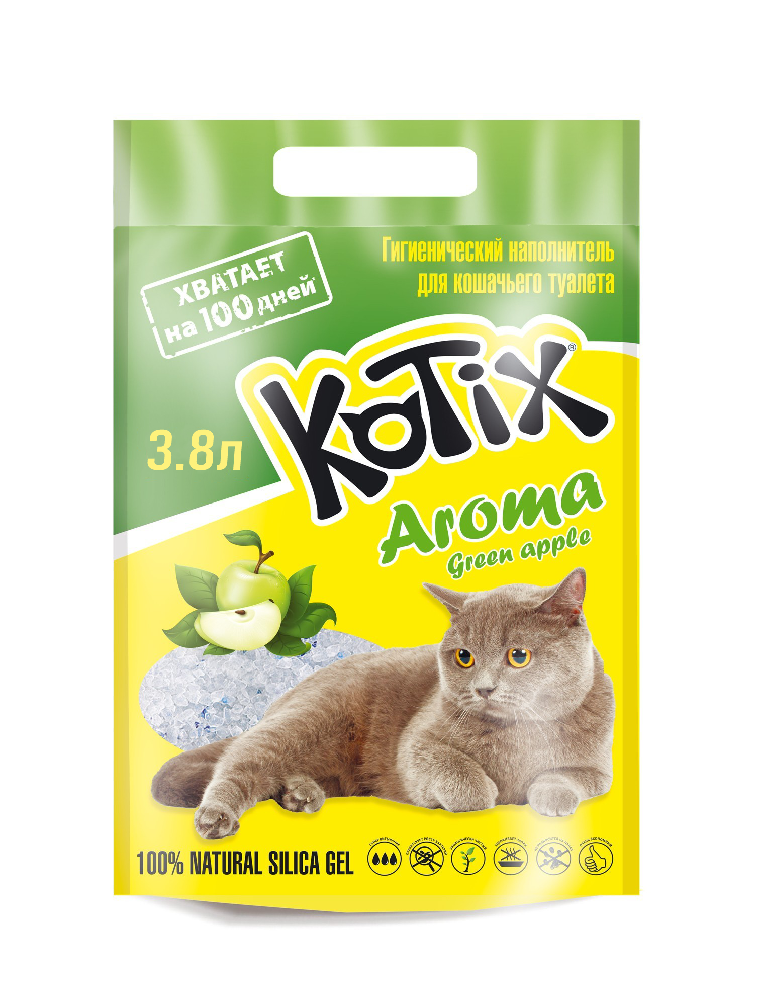 Наповнювач для котячого туалету Kotix Aroma Green Apple силікагелевий вбирний 3,8 л (6930095837455) - фото 1