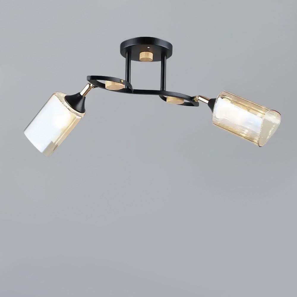 Люстра потолочная Light House SR-19357/2 BK+WOOD E27 530х220х230 мм Черный с золотым