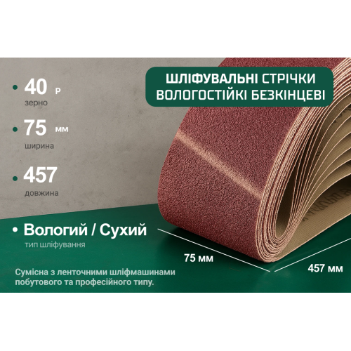 Стрічка шліфувальна нескінченна Alloid 75х457 мм P40 10 шт. (00000061454) - фото 3