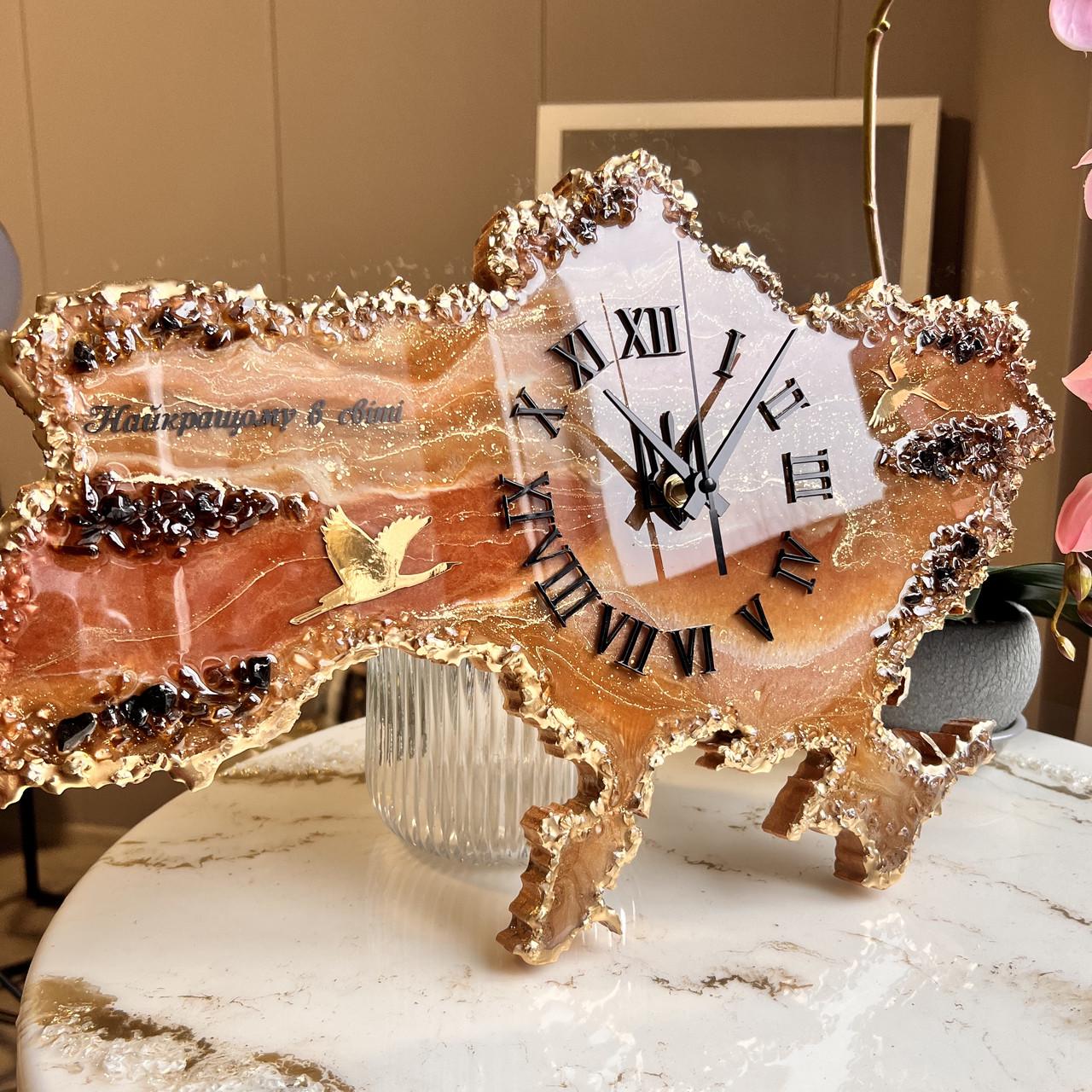 Часы настенные из эпоксидной смолы Карта Украины 140х92 см