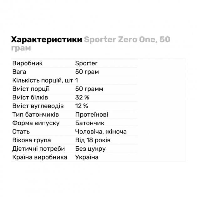 Протеїновий батончик Sporter Zero One Арахісова паста 50 г (00000035520) - фото 2