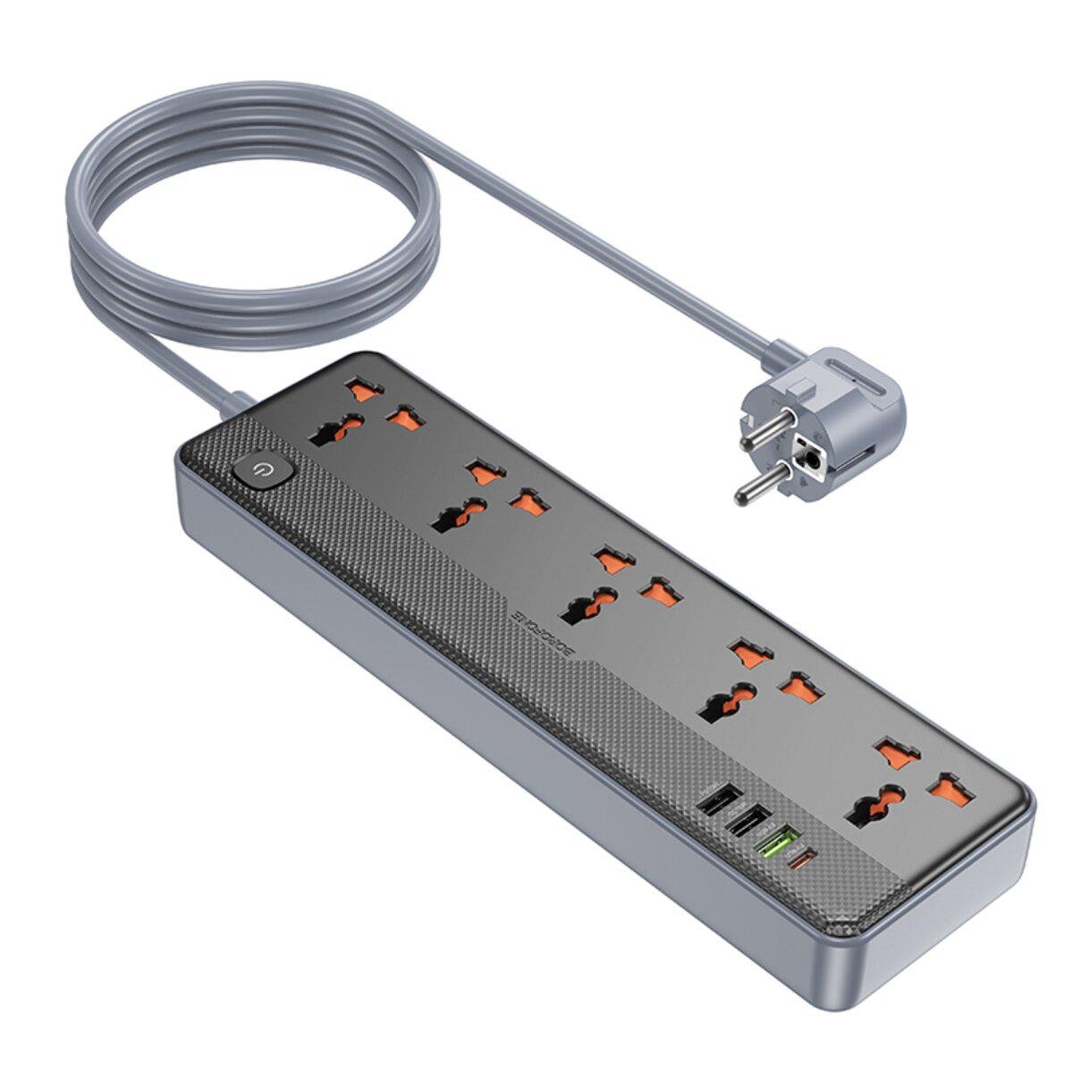 Удлинитель Borofone BAC5A Lord с 5 розетками и 4 USB 1,5 м Черный (618328)