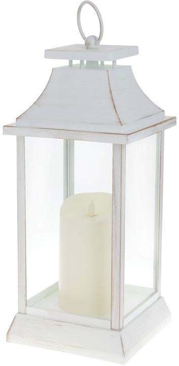 Фонарь декоративный Ночной Огонек с LED подсветкой 17,5х17,5х41 см Белый с золотой патиной