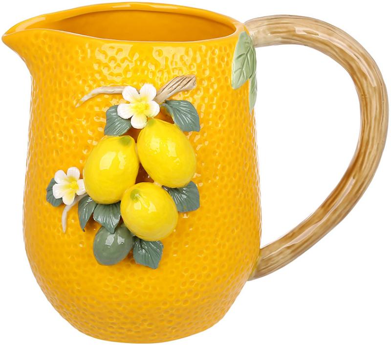 Ваза-кувшин фарфоровая Lemon с рельефным декором 26х19х21 см Желтый