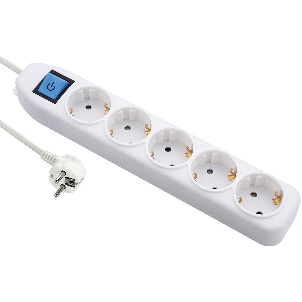 Удлинитель Electraline 5 розеток 5 м 3х10 мм² с кнопкой и защитой от детей Белый