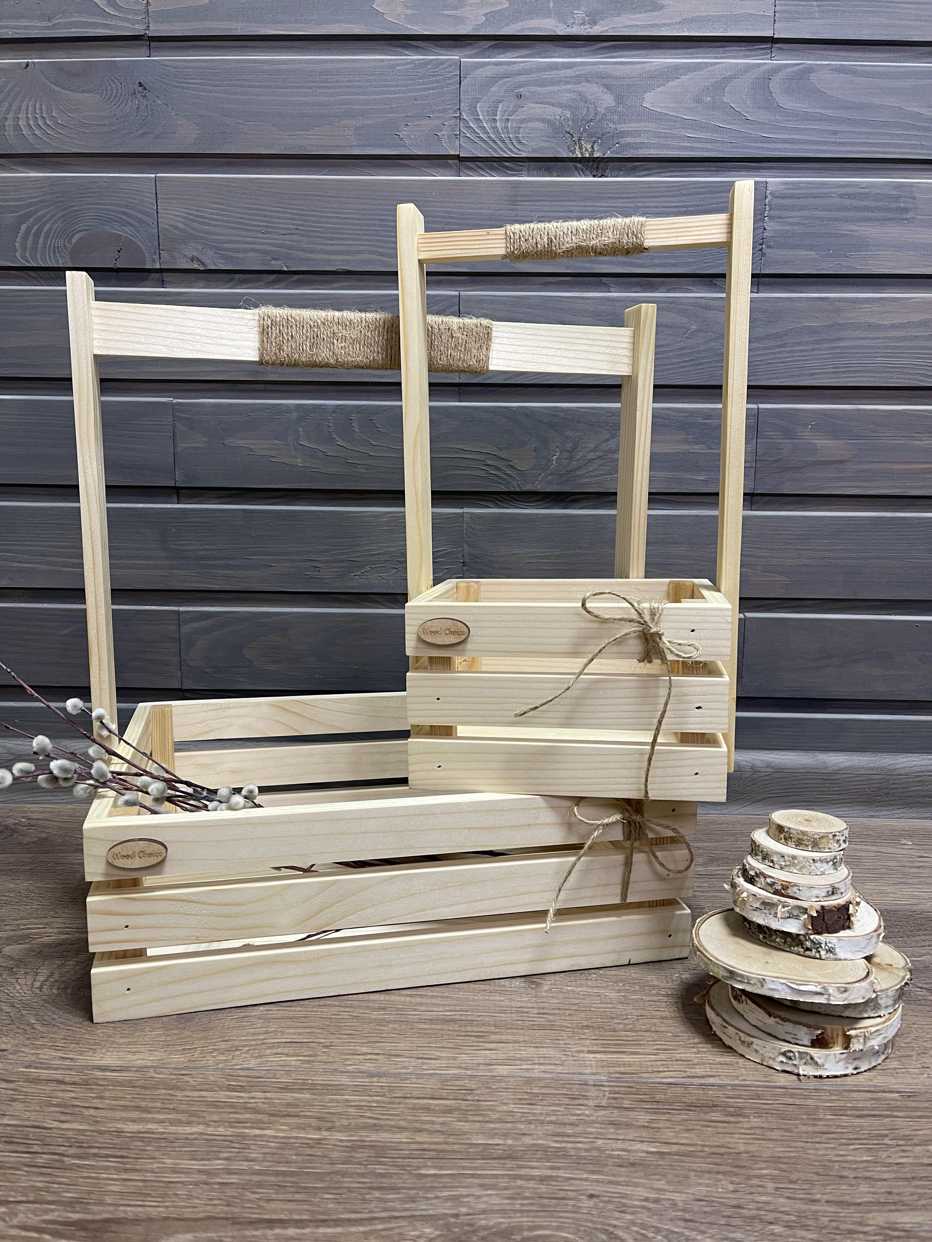 Комплект деревянный ящик/пасхальная корзина для хранения 34х26х40/18х14х34 см (id_248)