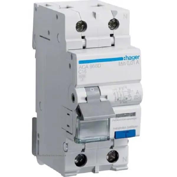 Выключатель дифференциальный автоматический Hager ACA966D 1P+N 6kA C-16A 10mA тип A (00000045912)