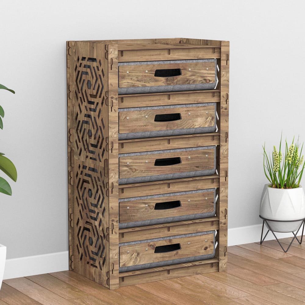 Комод для прихожей деревянный Hexagonica Chevron на 5 ящиков серые корзины 900х528х345 мм (111178) - фото 2 Комод для прихожей деревянный Hexagonica Chevron на 5 ящиков серые корзины 900х528х345 мм (111178) - фото 2