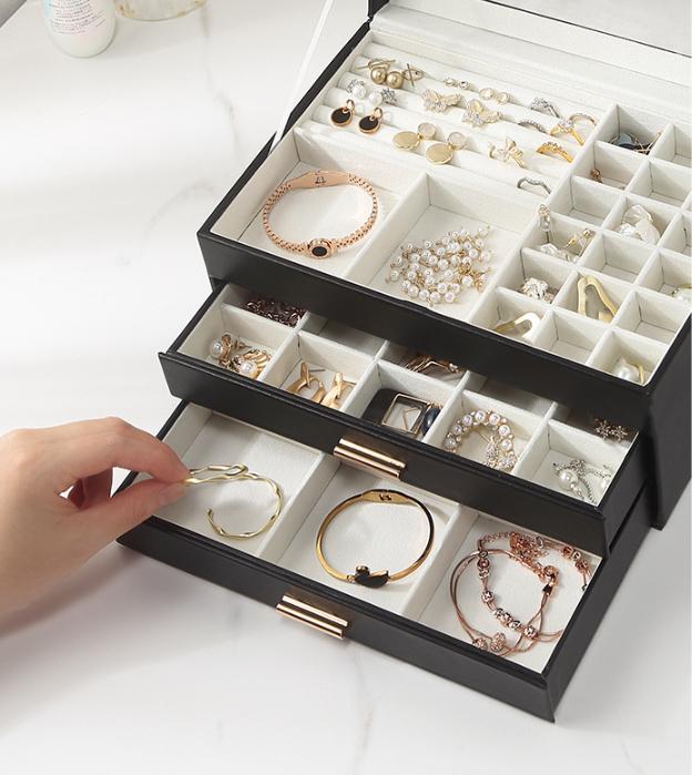 Шкатулка для украшений с крышкой многоуровневая 27х13х18 см Черный/Прозрачный (ШДД-29-1) - фото 8