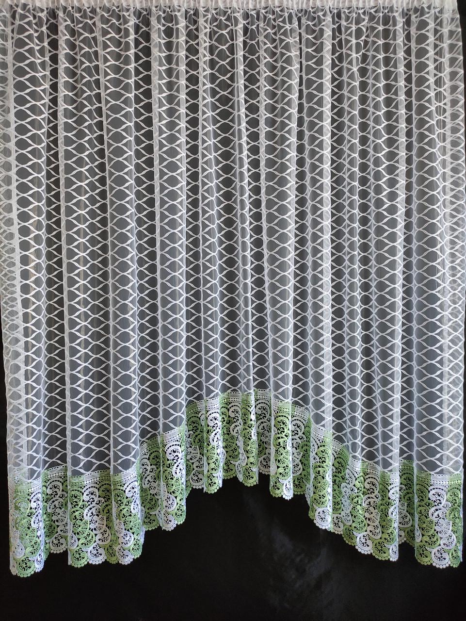Занавеска аркой Ромб с кружевом 315x180 см Белый с зеленым (а30з-1рб)