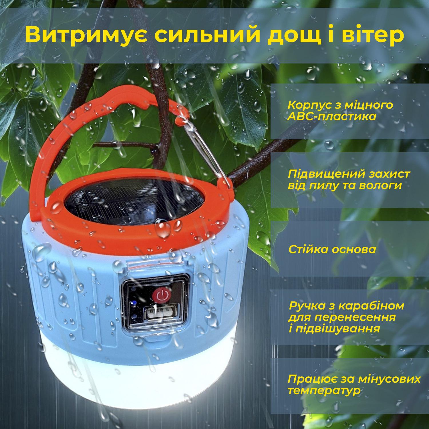 Фонарь кемпинговый с аккумулятором подвесной на солнечной батарее с USB зарядкой Голубой - фото 6