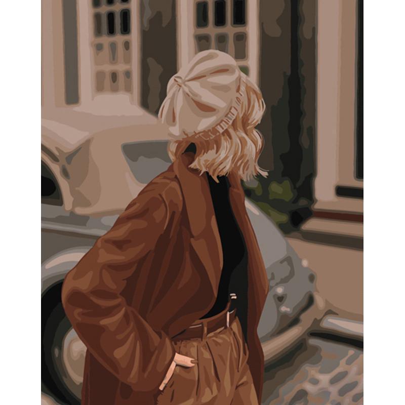 Картина за номерами Strateg Преміум Дівчина в береті 40х50 см (GS842)