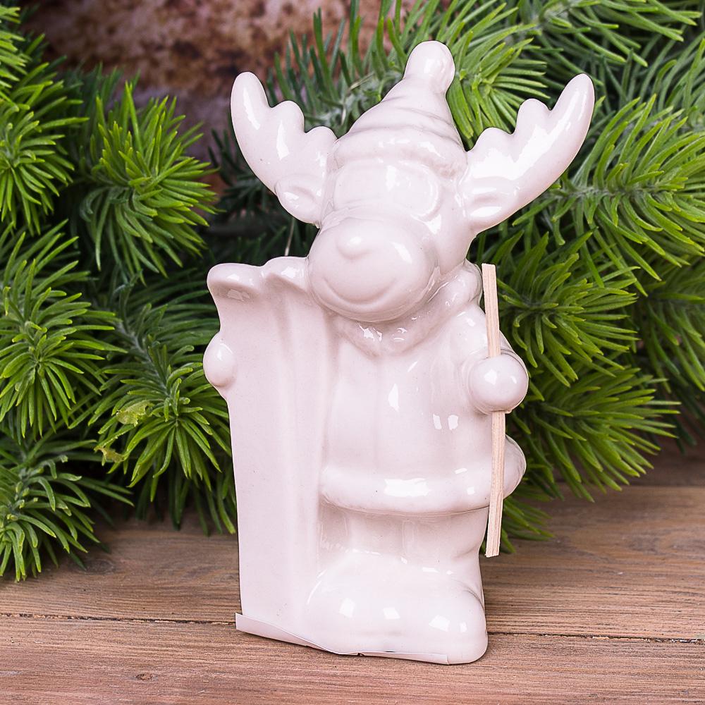 Статуэтка новогодняя Лось с лыжами Белый (1561-2)