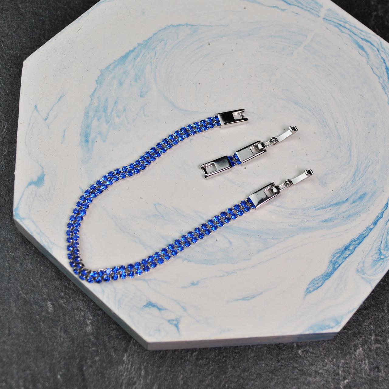 Браслет дорожка кристальная двойная медицинская сталь родий Синий (x081-1) - фото 4 Браслет дорожка кристальная двойная медицинская сталь родий Синий (x081-1) - фото 4