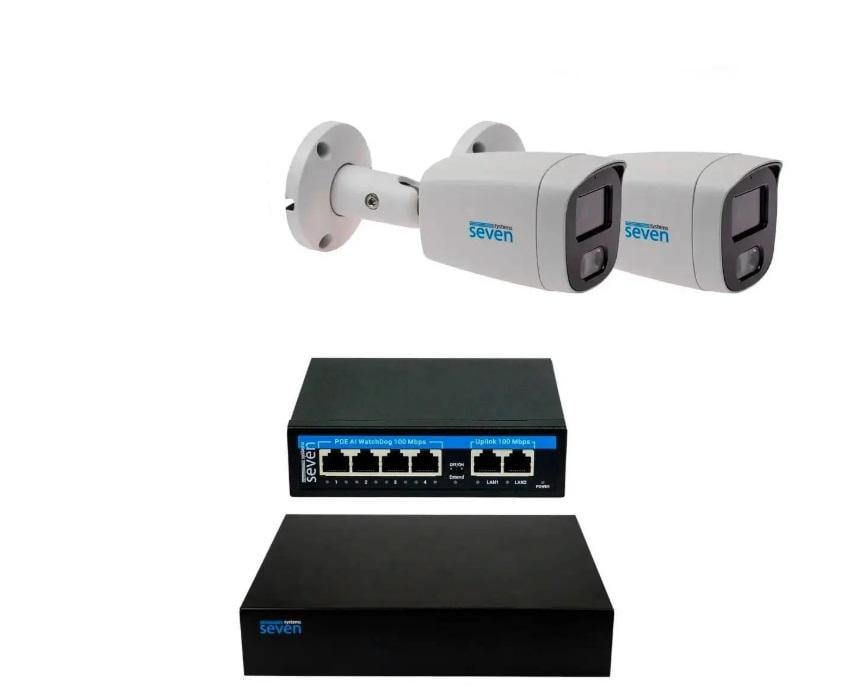 Комплект видеонаблюдения SEVEN IP-7225W2-5MP на 2 цилиндрические 5 Мп IP-камеры