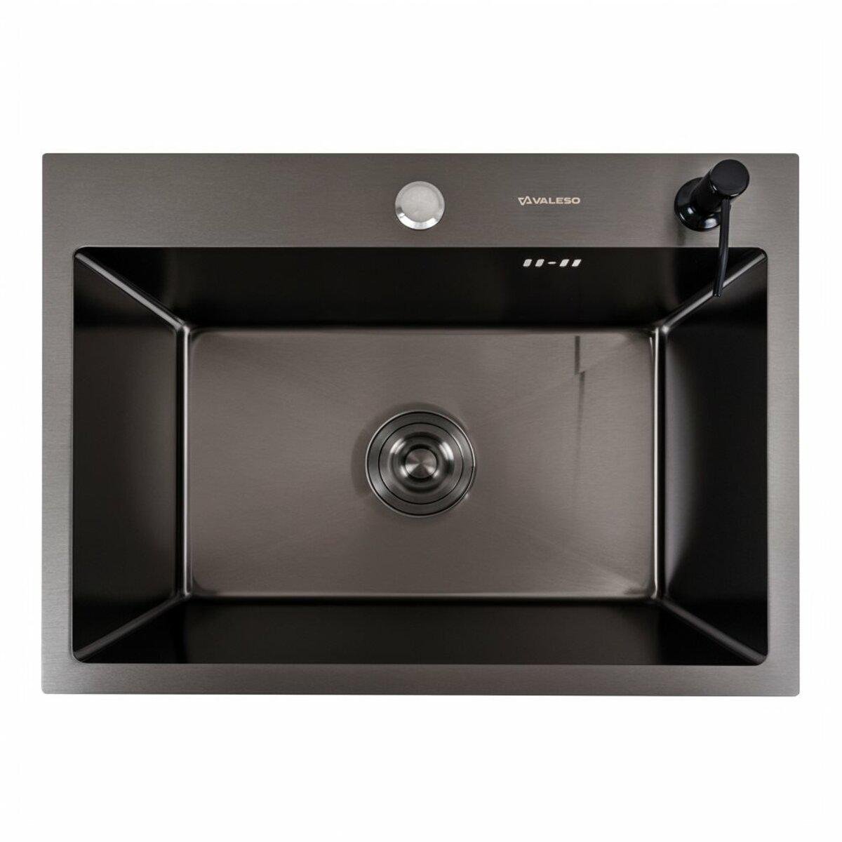 Мойка кухонная Valeso Handmade сифон круглый PVD 3,0/0,8 см 58x43 см Черный (330033)