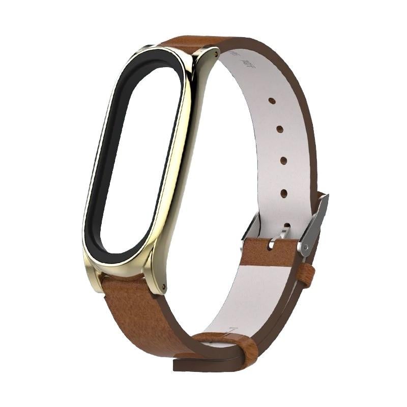 Ремінець для фітнес-браслета Xiaomi Mi Band 5/6 Type С шкіряний Коричневий/Золотий (2238718918)