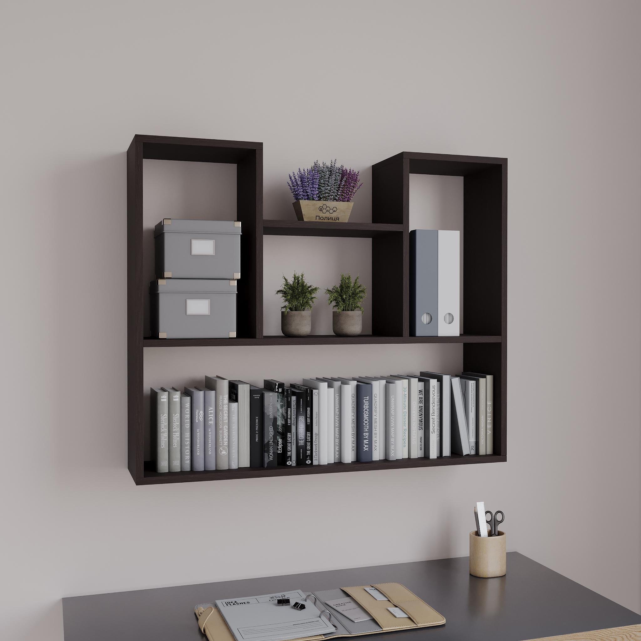 Полиця навісна 900х750х200 мм на 5 відділів Венге (T-12) - фото 1 Полиця навісна 900х750х200 мм на 5 відділів Венге (T-12) - фото 1