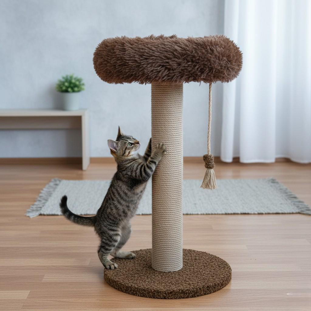 Когтеточка столбик с лежанкой и травой для котов - фото 2