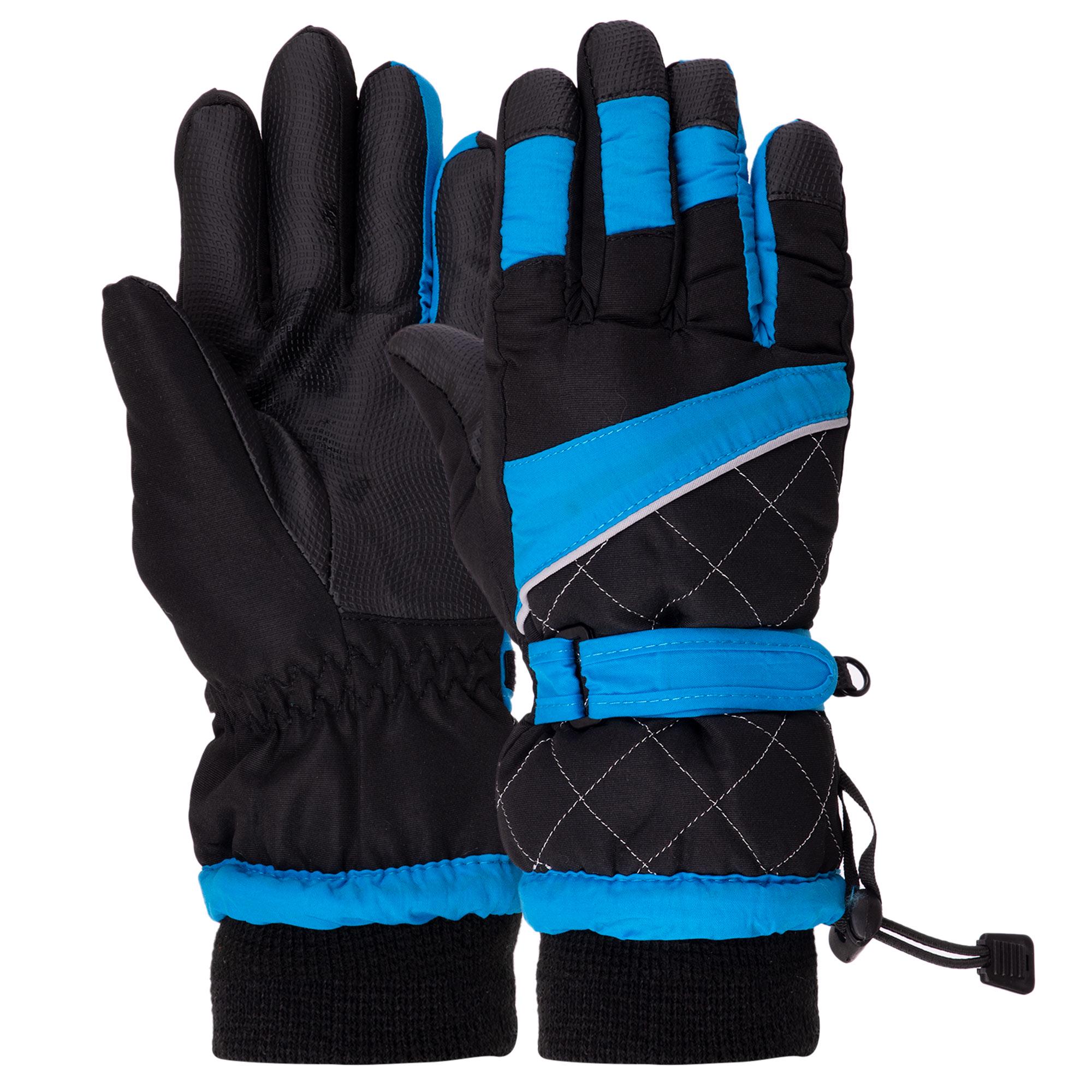Перчатки горнолыжные теплые детские Zelart LUCKYLOONG C-7133 L-XL Черный/Голубой (DR009145)
