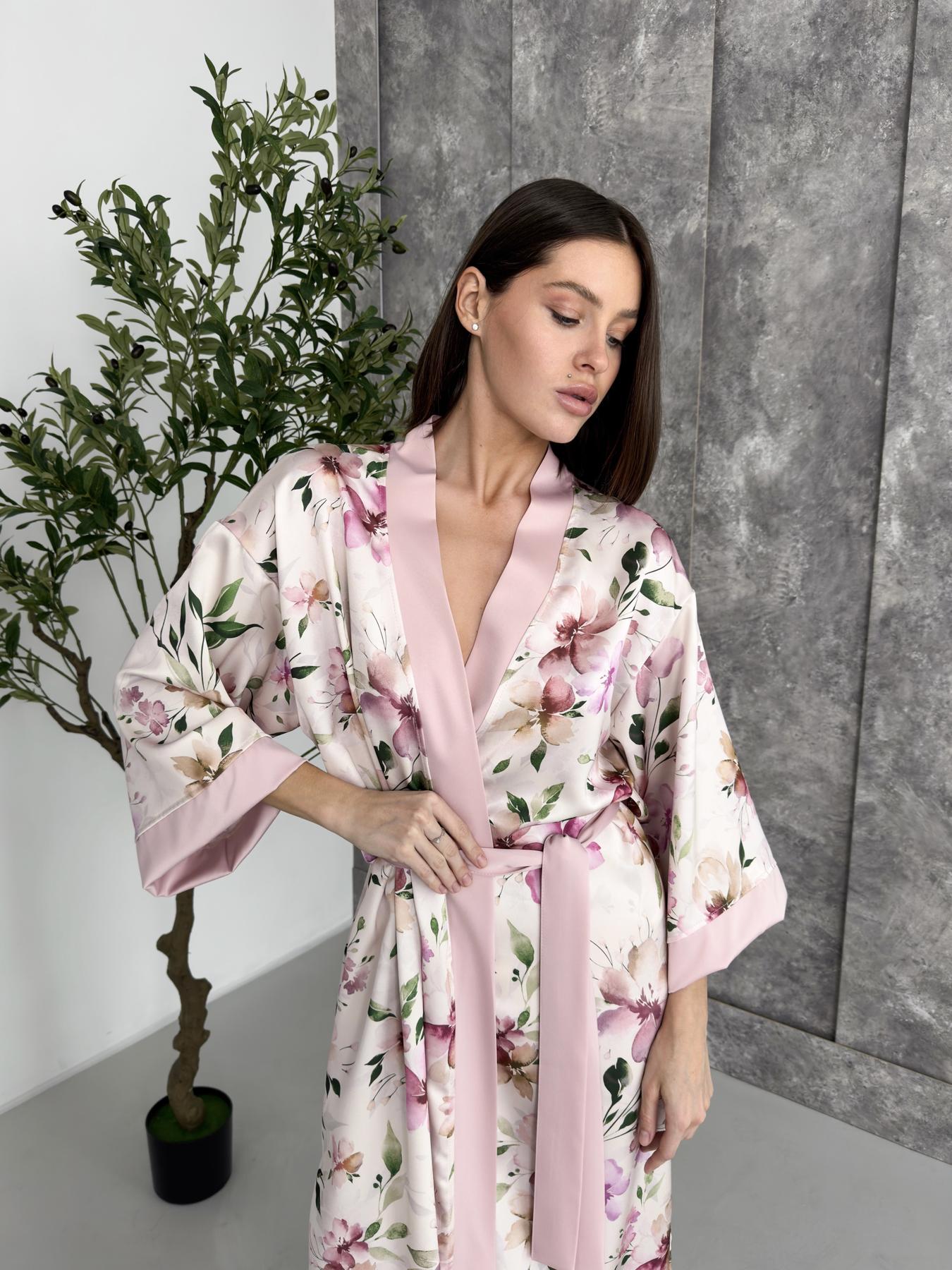 Женский Халат-кимоно длинный COSY Morning Bloom Розовые цветы шелк-сатин L/XL Молочный MB1 (MB1/LXL) - фото 4 Женский Халат-кимоно длинный COSY Morning Bloom Розовые цветы шелк-сатин L/XL Молочный MB1 (MB1/LXL) - фото 4