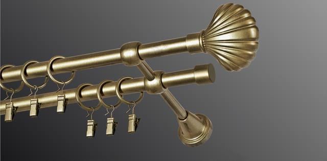 Карниз для штори Plastidea Мушля металевий подвійний з прищіпками D 16/16 мм 140 см Антик