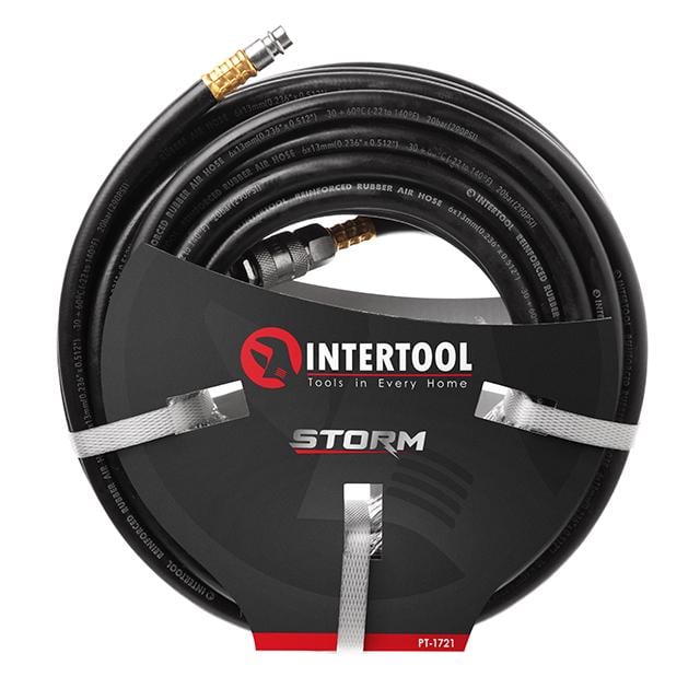 Шланг гумовий повітряний армований Intertool 20 атм 6х13 мм 20 м зі швидкороз'ємними з'єднаннями (PT-1721)