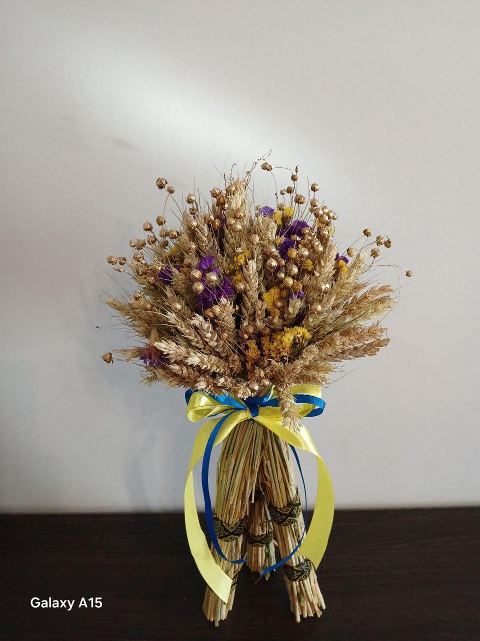 Дидух рождественский из колосья пшеницы/льна и овса на трех ножках 50-55 см с украинской лентой (2822852634) - фото 7 Дидух рождественский из колосья пшеницы/льна и овса на трех ножках 50-55 см с украинской лентой (2822852634) - фото 7