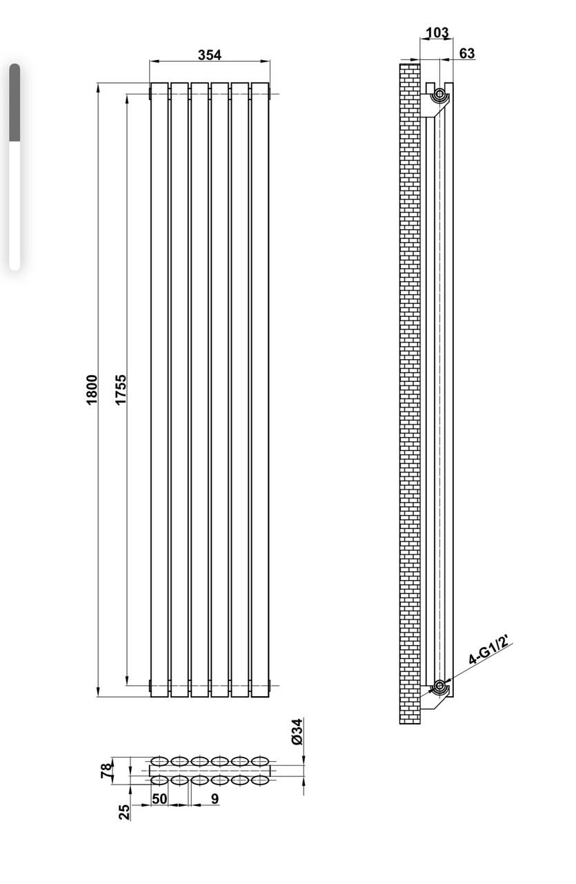 Радиатор отопления London 6/1800 22 тип вертикальный дизайнерский Черный матовый - фото 2 Радиатор отопления London 6/1800 22 тип вертикальный дизайнерский Черный матовый - фото 2