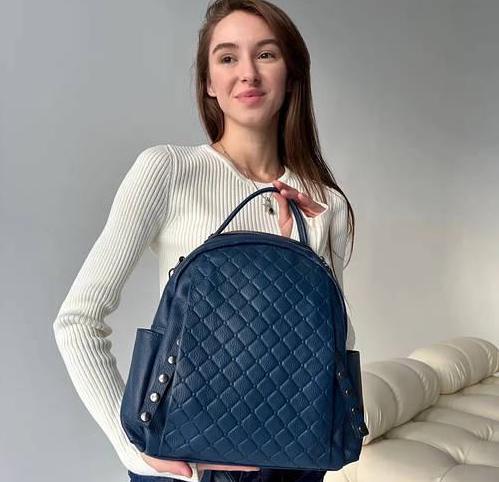 Женский рюкзак Tiding Bag на два отделения из натуральной кожи Синий (4667)