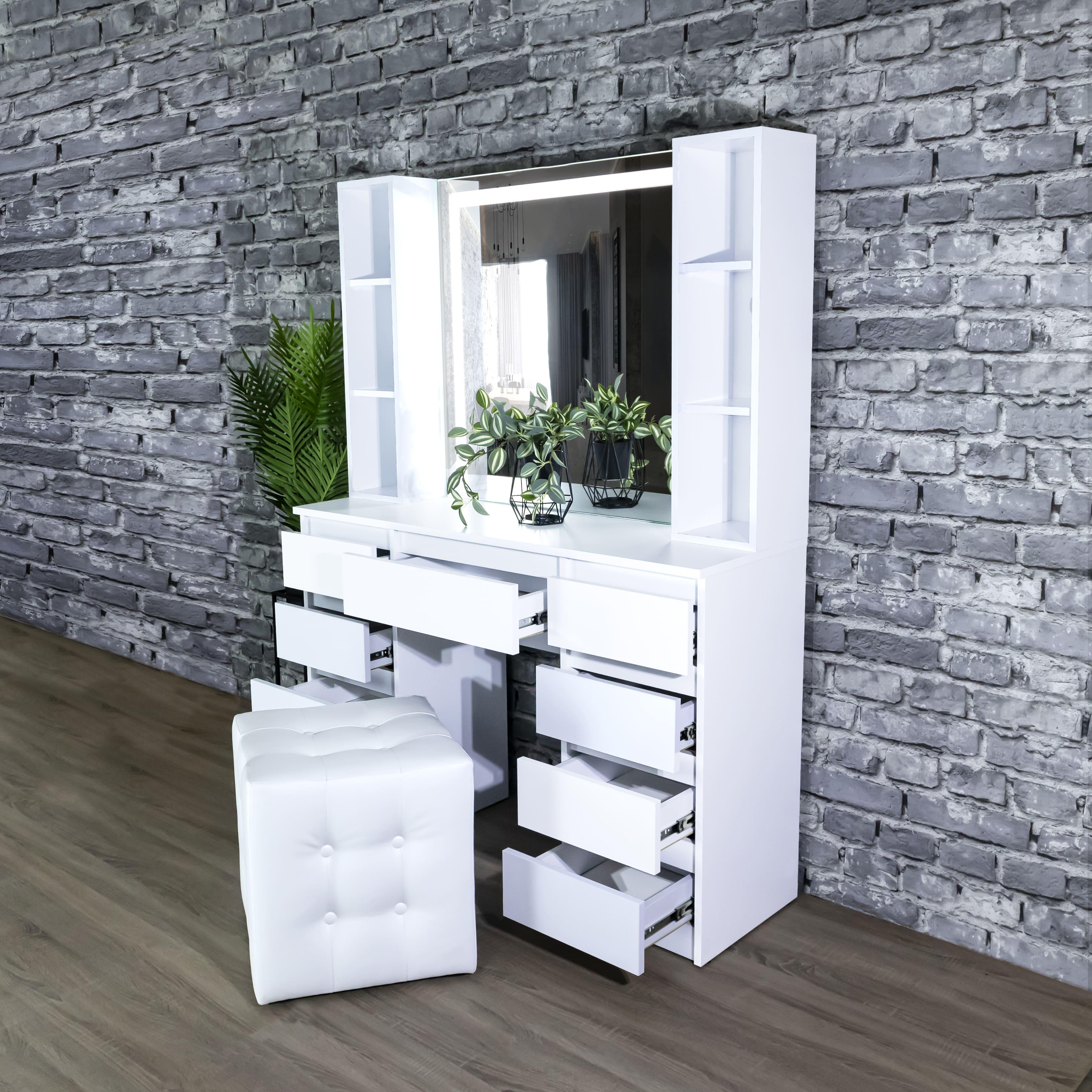 Стіл макіяжний з підсвіткою висувними шухлядками та полицями 160х120х40 см Білий (04/05/9/9) - фото 6 Стіл макіяжний з підсвіткою висувними шухлядками та полицями 160х120х40 см Білий (04/05/9/9) - фото 6