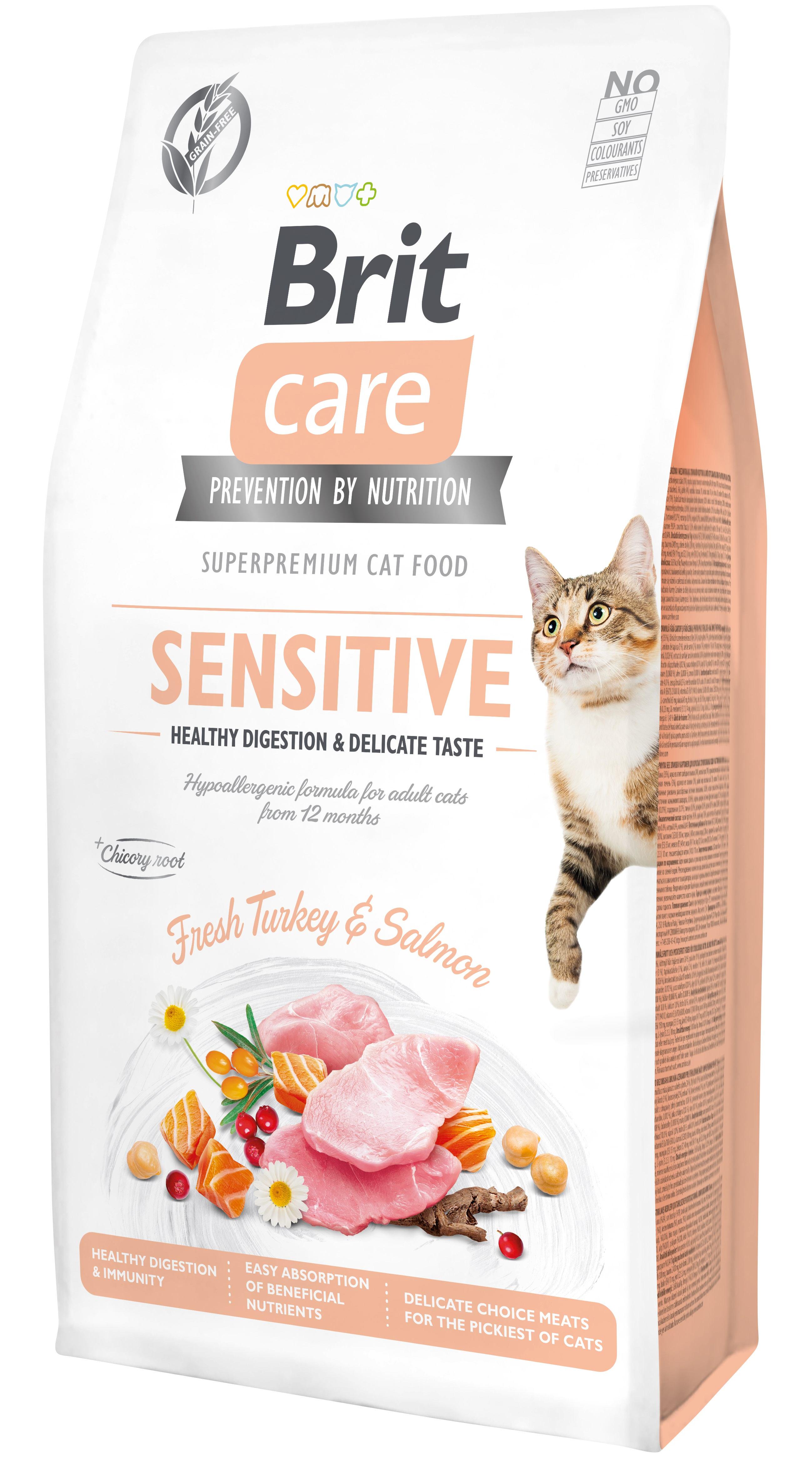 Корм сухой для привередливых кошек Brit Care Cat GF Sensitive Digestion&Delicate Taste с индейкой и лососем 7 кг (8595602540693)