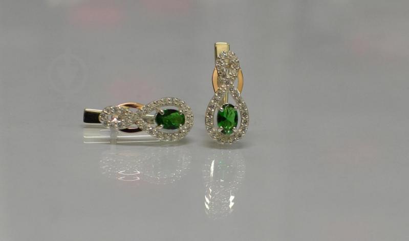 Серебряные серьги Sil с золотыми вставками 125s-6 Зеленый (Sil-790)