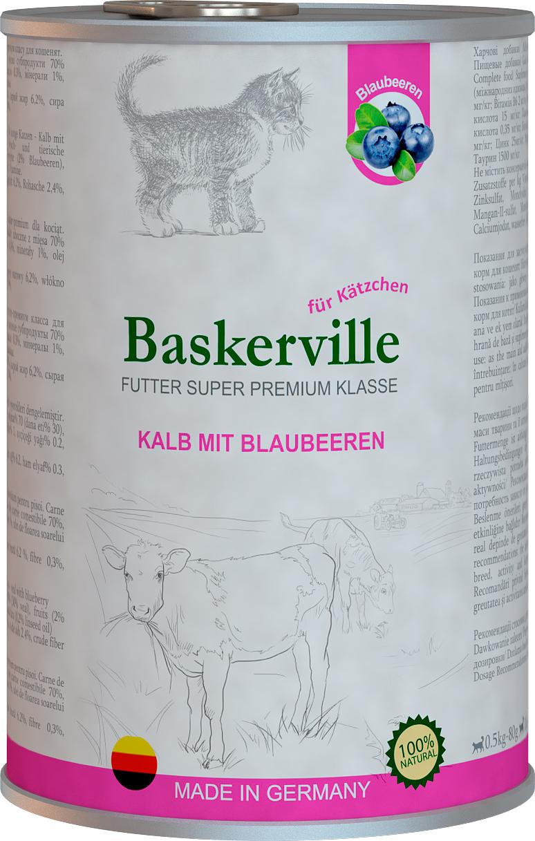 Корм влажный для кошек Baskerville Super Premium Kalb Mit Brlaubeeren Телятина с черникой для котят 400 г (4250231541797)