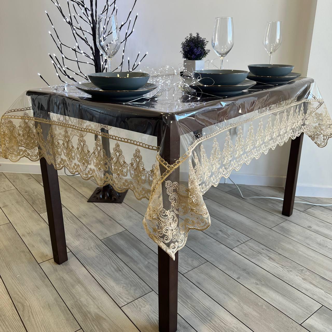 Скатертина з мереживом Рішельє силіконова прямокутна 160x260 см (1005K-p4)