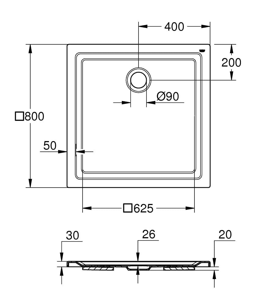 Піддон для душу Grohe 39302000 акриловий квадратний 80x80x3 см (143770) - фото 2