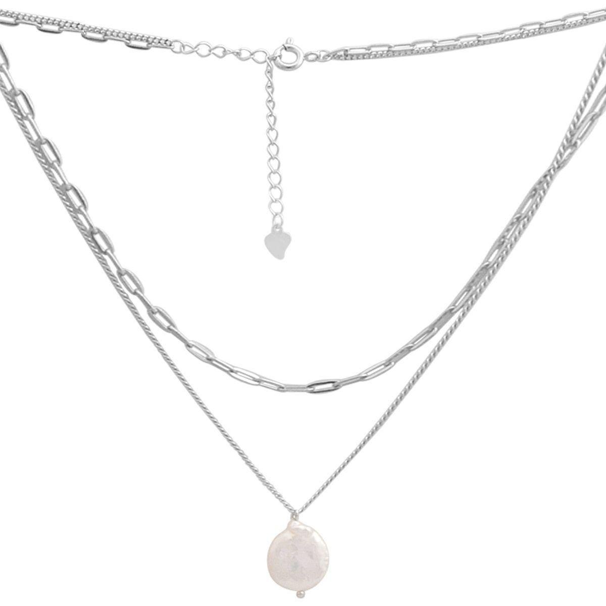 Колье-цепочка серебряная с подвеской-натуральной жемчужиной