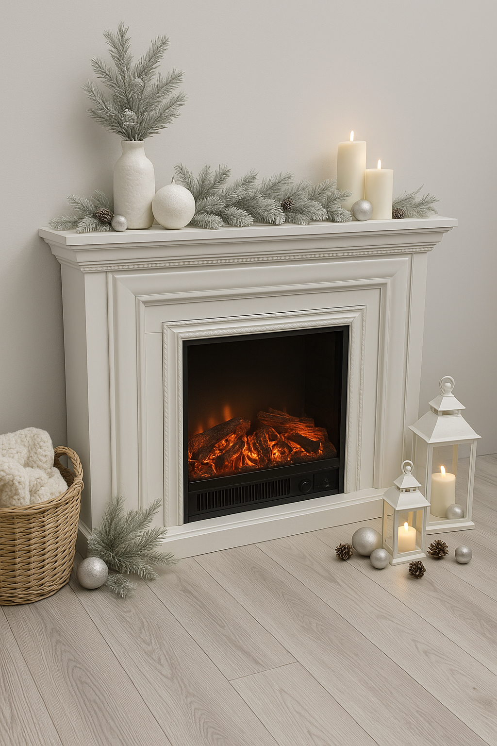 Камін електричний Elizabet White Bluetooth звук потріскування дров 1500 Вт (10080128)