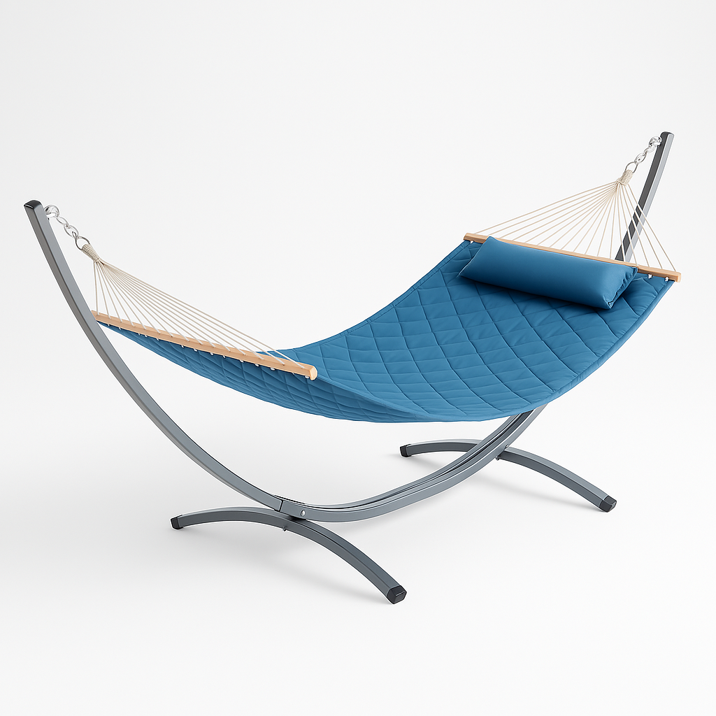Гамак двомісний підвісний садовий зі сталевим каркасом WCG SOFT для відпочинку в саду зі знімною подушкою XXL 200x140 см Блакитний (WCGR-H05-21)
