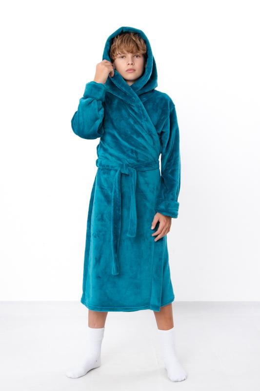 Халат дитячий махровий для хлопчика Носи Своє з капюшоном однотонний р. 34 Бірюзовий (6390-034-4)
