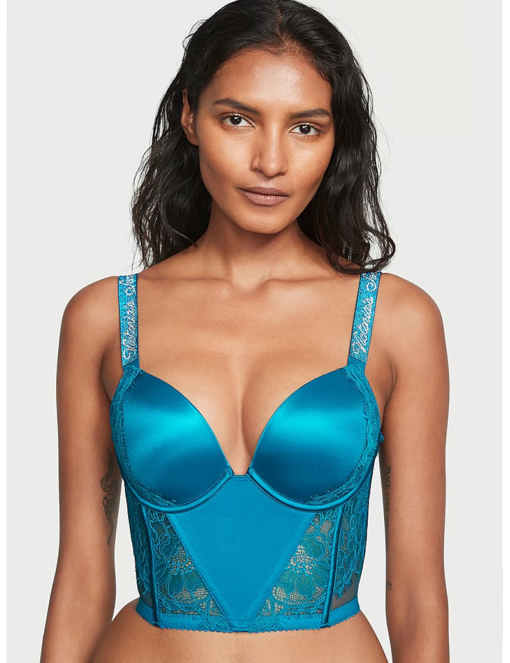 Бюстьє мереживний з пуш ап та стразми Victoria's Secret Very Sexy Shine Strap Push-Up Corset Top 80C Синій (21831081)