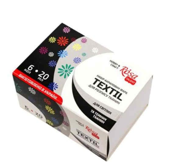 Набор акриловых красок по ткани ROSA 6 цветов по 20 мл