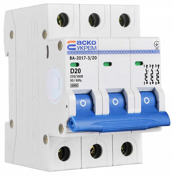 Автоматичний вимикач АСКО-Укрем ВА-2017 3P 20А 6кА D (A0010170102) - фото 3