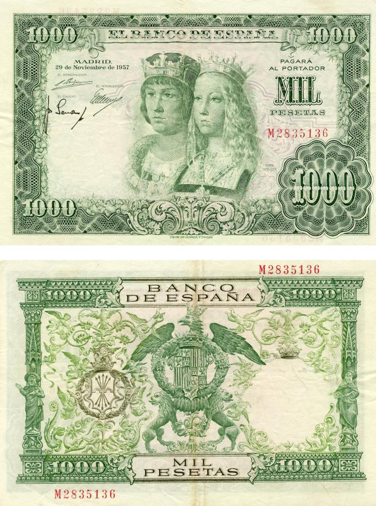 Коллекционная банкнота Испания 1000 песет 1957 VF (Б05225)