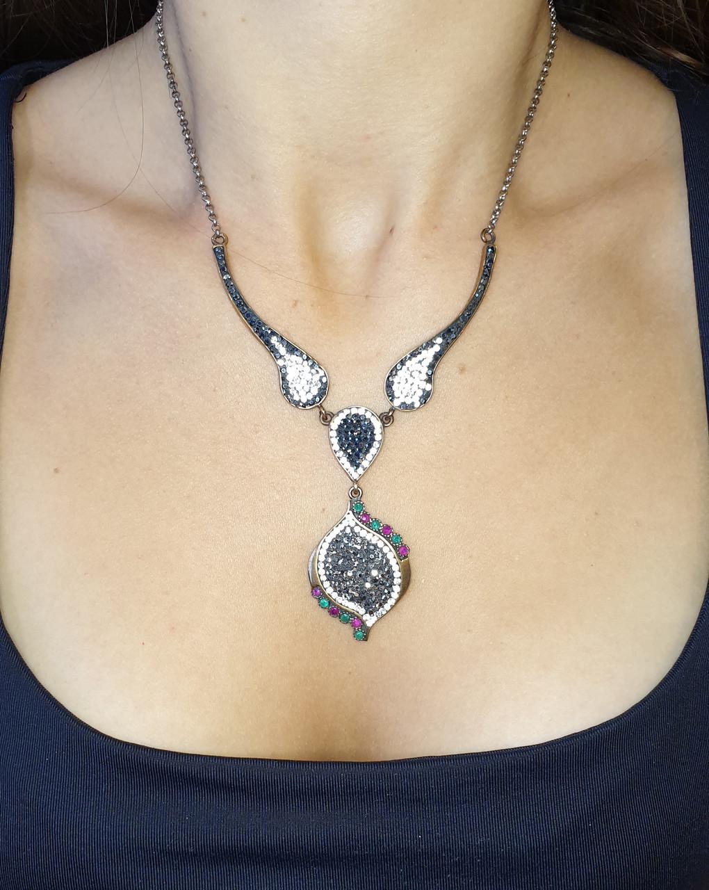 Кольє срібне з рубіном/смарагдом та кубічним цирконієм 24,46 г